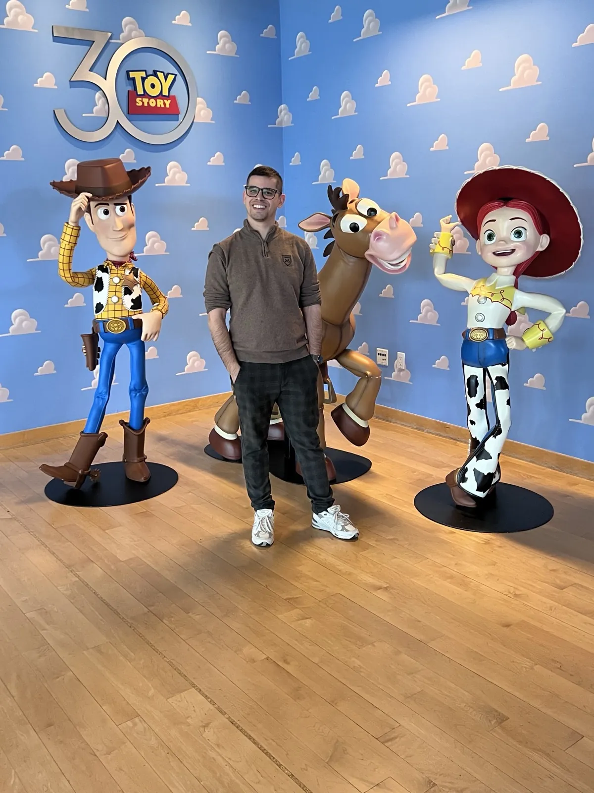 Toy Story 30th anniversary display with Woody, Bullseye and Jessie
